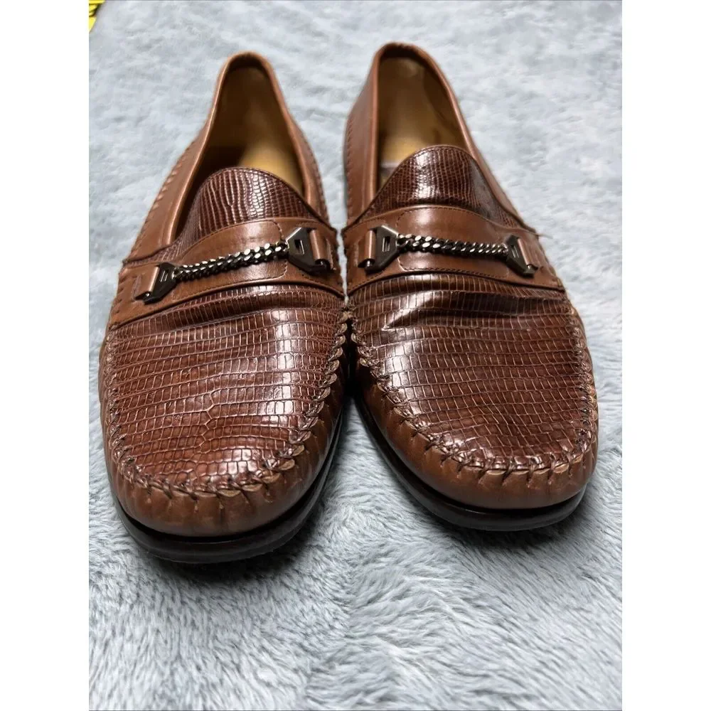 Johnston Murphy Shoes Men's 9.5 W Handcrafted Genuine Lizard Brown Oxfords Spain